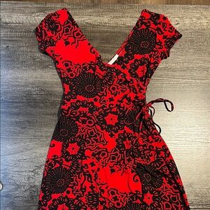 Red and Black Floral  Dress